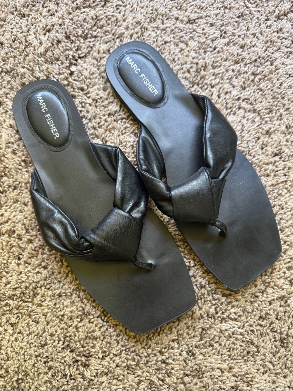 Marc Fisher Black Knotted Square Toe Slide Sandals